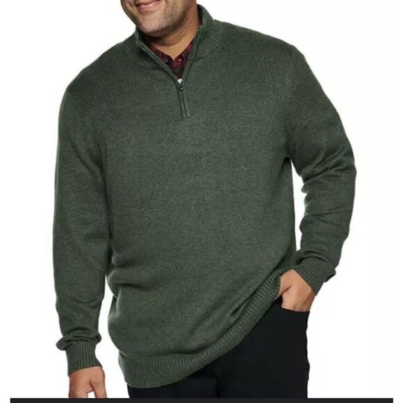 Croft & Barrow Knit Sweater Mens Size XXL Green 1/4 Zip Mock Neck Long Sleeve - Picture 1 of 8